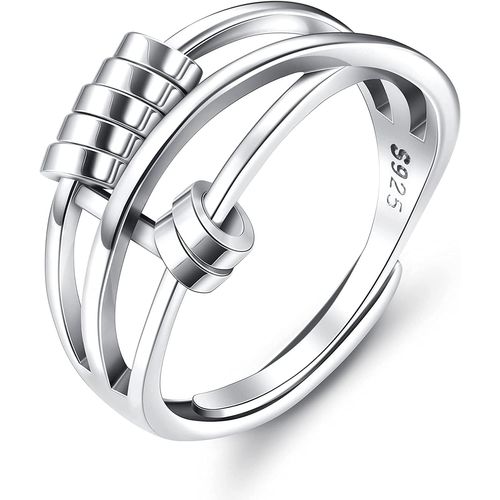 TIANYI-MILACOLATO Bague Femme Homme Argent,Bagues Anti Stress Femme Homme Argent Perle Anneau Fidget Anneau Anti Stress Spinner Ouvert D'anxiété Reglables Argent 925 Fidget Ring