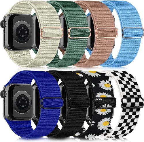 8 Pack Bracelets Compatibles Avec Bracelet Apple Watch 41mm 38mm 40mm Femmes Hommes, Bracelet En Réglable Nylon Élastique Sport Pour Apple Watch Se/Iwatch Series 10 9 8 7 6 5 4 3 2 1