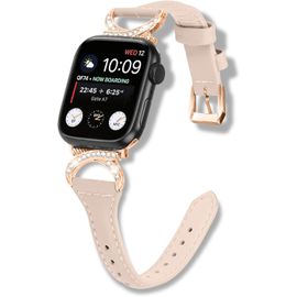 Bnhgo-Bracelet Cuir Pour Apple Watch Series 10 46mm/Apple Watch Ultra 2 49mm 45mm 44mm 42mm, Slim Femme Boucle Métal Bracelet De Remplacement Pour Iwatch Series 10/9/8/7/6/5/4/3/2/1/Ultra Abricot