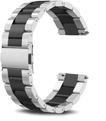 Loranka-Compatible Avec Bracelet Garmin Venu 3/Venu 2/Vívoactive 4/Forerunner 255 265 Music, 22mm Bracelet En Acier Inoxydable Métal Pour Homme Femme - Noir Argent