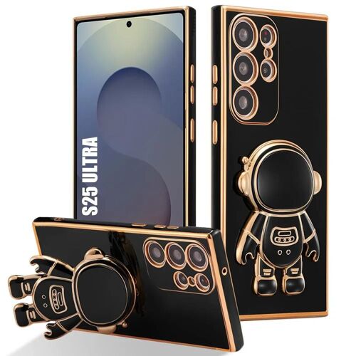 Coque Pour Samsung Galaxy S25 Ultra - Silicone Antichoc Avec Support Astronaute - Noir - E.F.Connection
