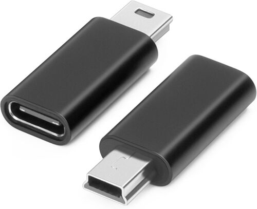 Adaptateur USB C vers Mini USB (Paquet de 2), Adaptateur USB-C Femelle vers Mini USB mâle, Compatible avec Les Ordinateurs Portables/tablettes, clés USB, appareils Photo numériques, etc, Noir