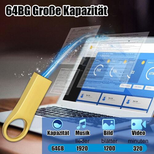 Clé USB-Micro Cle USB 64 GO Métal Pen Drive Mini Clef USB 64 GO Imperméable Clés USB Lots Mémoire Stick USB 2.0 Disque Flash Drive pour PC, TV, Ordinateur, Tablette, Voiture, Lecteur, Portable