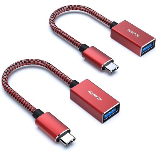 TRAHOO-Adaptateur USB C vers USB 3.0, 5Gbps OTG Type-C Mâle vers USB A Femelle [Nylon Tressé Aluminium], Compatible avec iPhone 16/15 Plus Pro Max MacBook Pro Air iPad Pro Galaxy S23, Lot de 2-Rouge