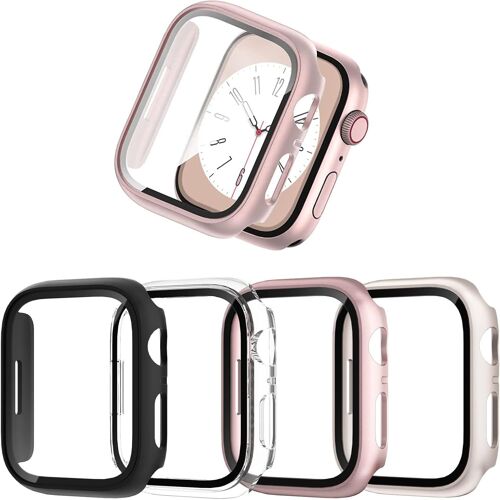 Aefj-Lot De 4 Coques De Protection Pour Apple Watch Se 2/Se/6/5/4 44 Mm,En Polycarbonate,Film De Protection D'écran En Verre Trempé Pour Iwatch 44 Mm,Noir/Transparent/Or Rose/Lumière Étoilée