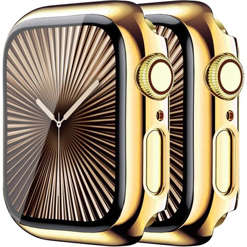 Lot De 2 Coques 46 Mm Pour Apple Watch Series 10 Avec Verre Trempé - Protection Intégrale Rigide, Chargement Direct, Couleur Or