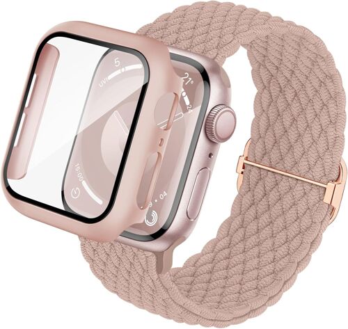 Loranka-3-En-1 Compatible Avec Bracelets Apple Watch 40/41/42/44/45/46mm Avec Coque Et Protection Écran, Ressort Élastique Tissé Et Étui De Protection Pour Iwatch Série Se3 11 10 9 8 7 6 5 4