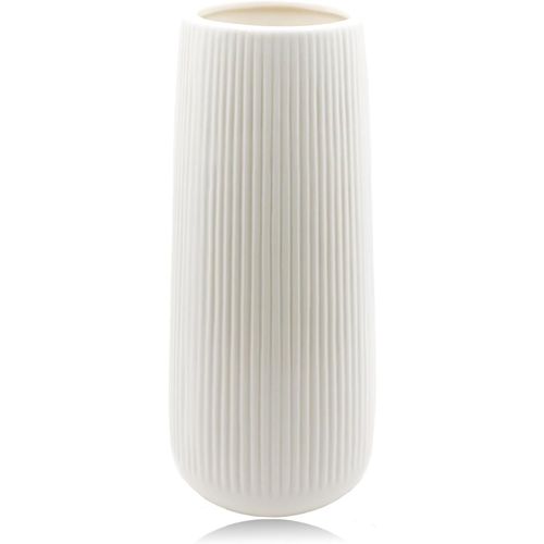 TIANYI-Vase en céramique Blanc, Vase pour l'herbe de la Pampa, 20cm de Haut glaçage Côtes Vase de Fleurs, Vase Moderne Décoration pour Fleurs fraîches Fleurs séchées, Vase Boho pour la Maison Salon T