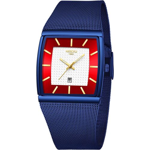 Montre Pour Homme De Luxe Militaire Étanche À Quartz Analogique Carrée Avec Bracelet En Acier Inoxydable Et Calendrier De La Date.[J248]