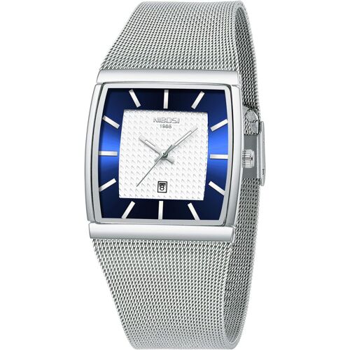 Montre Pour Homme De Luxe Militaire Étanche À Quartz Analogique Carrée Avec Bracelet En Acier Inoxydable Et Calendrier De La Date.[J247]
