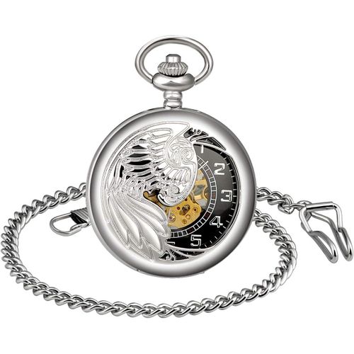 Bnhgc-Montre De Poche Mécanique Homme, Avec Ailes D'aigle, À Cadran En Chiffres Romains, Mouvement Creux, Montre De Poche Vintage En Acier Inoxydable Allié, Cadeau De Noël Anniversaire