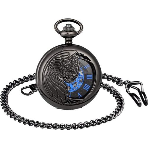 Bnhgc-Montre De Poche Mécanique Homme, Avec Ailes D'aigle, À Cadran En Chiffres Romains, Mouvement Creux, Montre De Poche Vintage En Acier Inoxydable Allié, Cadeau De Noël Anniversaire