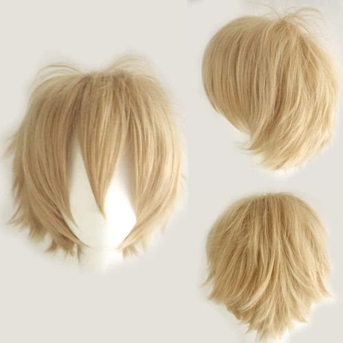 Bnhgc-Blonde Unisexe Perruque Courte Bob Anime Cosplay Perruques, Cheveux Lisses Naturels Moelleux Pour Costume De Fête Déguisement Pour Femmes Hommes Garçons Filles
