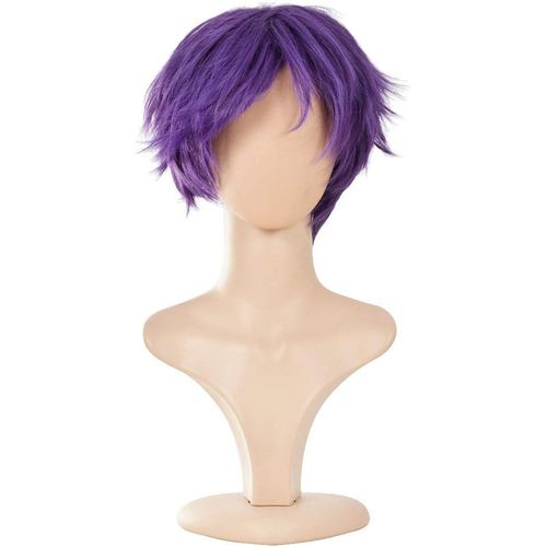 Bnhgc-Unisexe Perruque Courte Bob Anime Cosplay Perruques, Cheveux Lisses Naturels Moelleux Pour Costume De Fête Déguisement Pour Femmes Hommes Garçons Filles (Blanche Avec Racine Foncée)