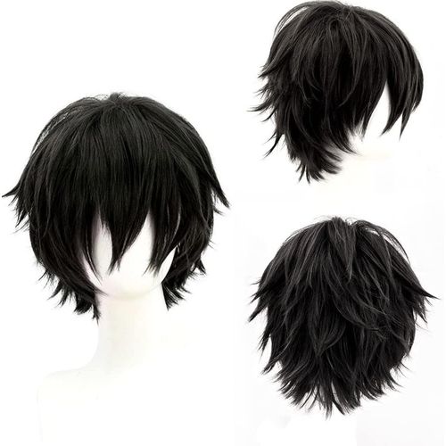 Bnhgc-Noir Unisexe Perruque Courte Bob Anime Cosplay Perruques, Cheveux Lisses Naturels Moelleux Pour Costume De Fête Déguisement Pour Femmes Hommes Garçons Filles