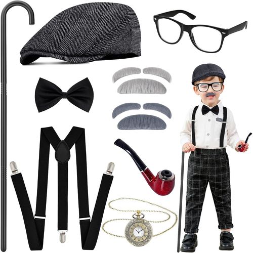 Bnhgc-Costume De Vieil Homme Pour Enfant, Costume De Nerd, Costume De Gangster Pour Enfants, Pour Carnaval, Fête À Thème, Cosplay