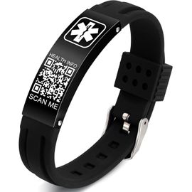 Nbgcm-Bracelets Médicaux Pour Homme Et Femme Avec Code Qr - Bracelet D'alerte Médicale - Bracelet En Silicone Étanche Pour Poignets Jusqu'à 22,9 Cm - Plus D'espace - Informations