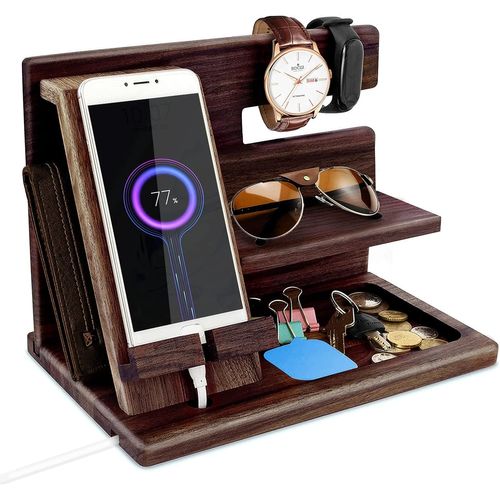 Jexnovashop-Cadeau Homme Organisateur De Bureau Bois Cadeau Papa Fete Des Peres Support Telephone Bureau Support Montre, Cadeau Anniversaire Homme Idee Cadeau, Organiseur De Table De Nuit, Idee Cadea