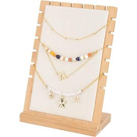 Jexnovashop-Pandahall Présentoirs De Collier, 9 Fentes Porte-Bijoux En Bois Porte Collier Presentoir Bijoux Organisateur Avec Velours Rembourré Pour Été Vente Au Détail Collier Pendentifs Foires Salo