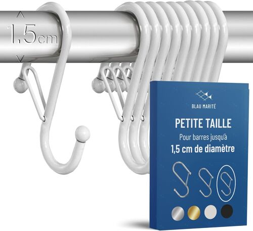 TIANYI-10 Crochets en Forme de S avec Système Anti-chute. Longueur: 6,5cm. Pour barres jusqu'à 1,5cm de diamètre. Aide à l'organisation de la maison. (Blanc, Petit (Barres<1,5cm))
