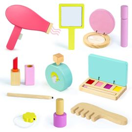 NBGCM-Maquillage Jouet Fille 3-5 Ans - Jeux en Bois Cadeau Fille 3-4 Ans Malette Faux Maquillage avec Palette et Kit Coiffure pour Cadeaux Paques