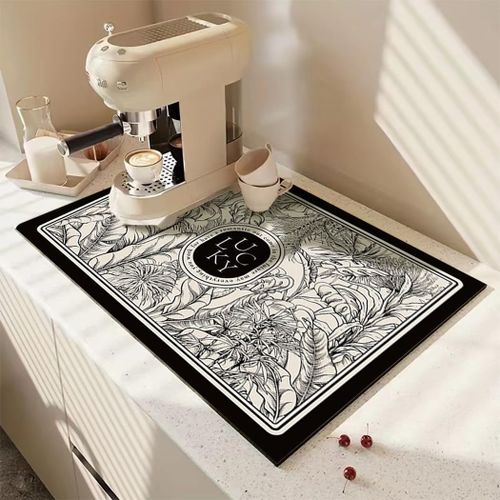 Nbgcm-Tapis D'égouttement Absorbant Pour Machine À Café, Plans De Travail De Cuisine, Machines À Café Au Bureau, Tapis D'égouttement À Séchage Rapide (Noir/Blanc)