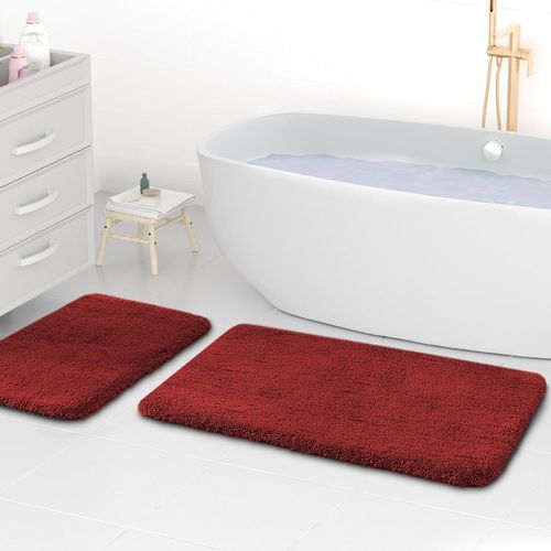 NBGCM-Tapis de bain en microfibre super épais de 2 cm, super absorbant, 50 x 80 cm et 40 x 60 cm, rouge