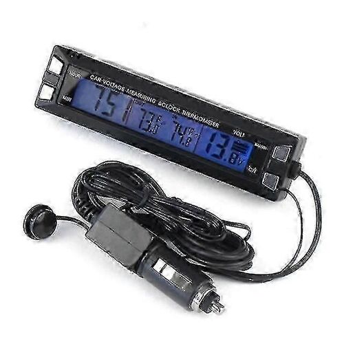 3 En 1 Voiture Numérique Auto Thermomètre Voltmètre Horloge Volt Moniteur De Température 12v Extérieur Intérieur Led 