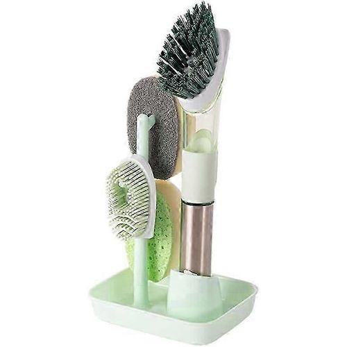 Brosse à vaisselle verte avec distributeur de savon Brosse de cuisine multifonction Brosse à vaisselle avec manche