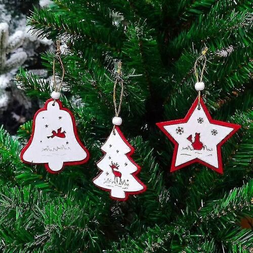Décorations de Noël,petits pendentifs de Noël en bois,cloches cinq étoiles créatives,sapin de Noël dec