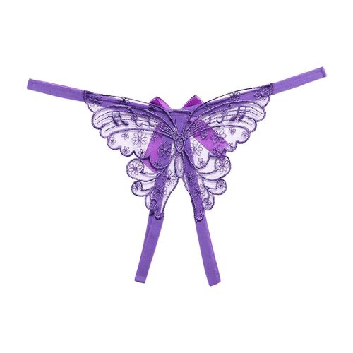 Micro String Femmes Culotte Papillon Broderie G-String Ouvert Entrejambe Mince Sangle T Sans Couture Taille Basse Sous-Vêtements