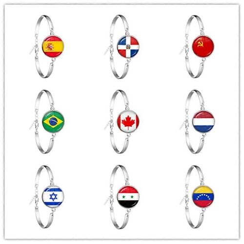 Union Soviétique Brésil Canada Pays-Bas Israël Syrie Venezuela États-Unis Espagne Drapeau National Bracelet Chaîne En Verre Cabochon