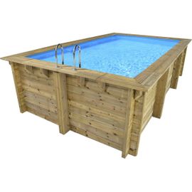 Piscine bois rectangle "Aruba" - 5.00 x 3.00 x 1.24 m + Mini pompe à chaleur 3.5kW - Métal - Gris