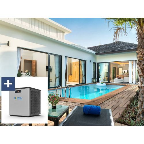 Piscine bois rectangle " Aruba 140 "- 5.00 x 3.00 x 1.38 m + Mini pompe à chaleur 3.5kW - Métal - Gris
