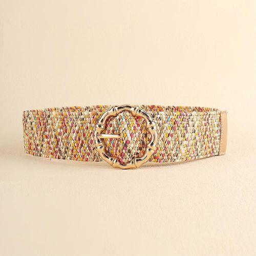 Ceinture À Boutons Ronds Larges Et Simples Tissés En Coton Et En Lin Élastique Tissé Pour Femmes