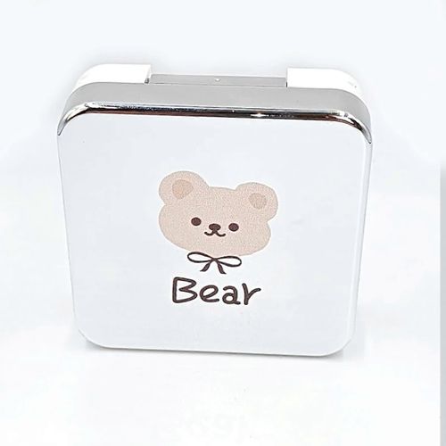 Étui À Lentilles De Contact En Forme D'ours Mignon, 1 Étui À Lentilles De Contact De Voyage Avec Miroir, Couvercle Réfléchissant Argenté Avec Fond Blanc, Kit De Voyage, Étui À Lentilles De Contact Portable 