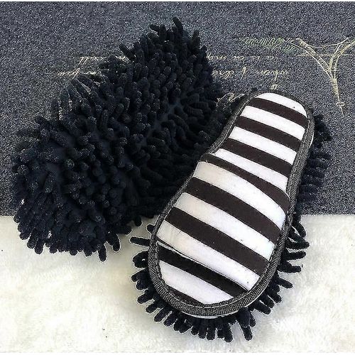 (35-38-Adulte-Homme-Noir) Chaussons Vadrouille Chaussettes De Sol Paresseux Chaussures Polissage Rapide Nettoyage Poussière Pantoufles