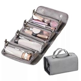 Trousse de toilette compacte 4 en 1 en cuir (gris), pliable et étanche, grande capacité