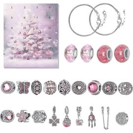 Calendrier de l'Avent avec bracelets à breloques pour filles - Kit de compte à rebours de Noël à faire soi-même