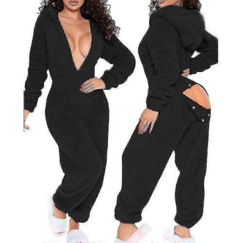 (Xl-Enfant-Femme-Noir) Pyjama Long Et Chaud Brossé Sgjg040304
