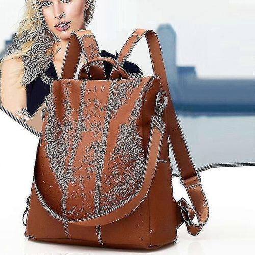 (Marron) Sac À Dos Antivol Étanche En Cuir Pu Pour Femme, Grand Sac À Bandoulière