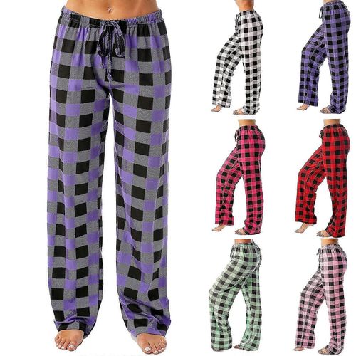 (S-Adulte-Femme-Violet) Pantalon De Pyjama À Carreaux Pour Femme, Pantalon De Détente Extensible, Pantalon De Nuit À Cordon Avec Poches