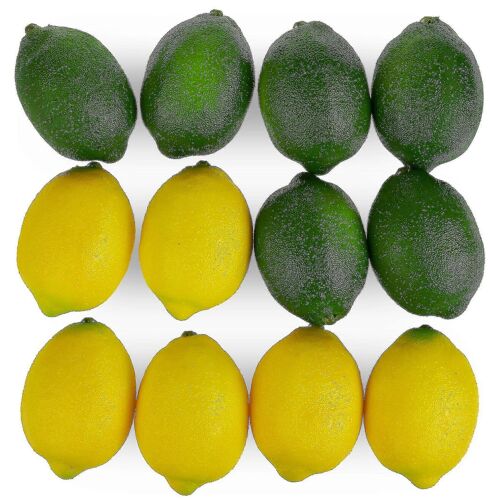 Grands citrons et limes artificiels, faux fruits décoratifs réalistes - Set Of 12