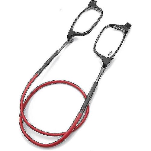Lunettes De Lecture Magnétiques À Suspension Au Cou (1,75x - Noir Et Rouge) - Portables Et Pliables - Tr90 - Pour Hommes Et Femmes