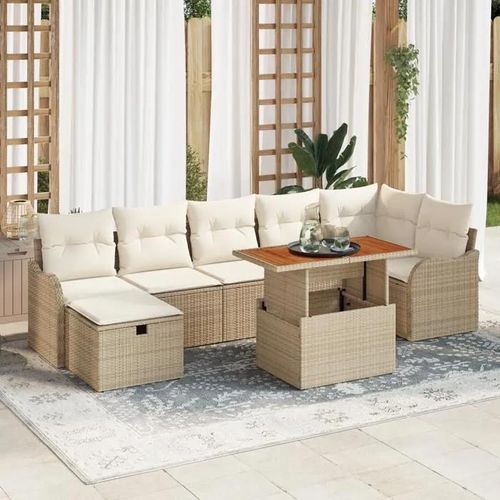 Vidaxl Ensemble De Canapé De Jardin 8 Pièces Avec Coussins En Poly Rotin Beige.