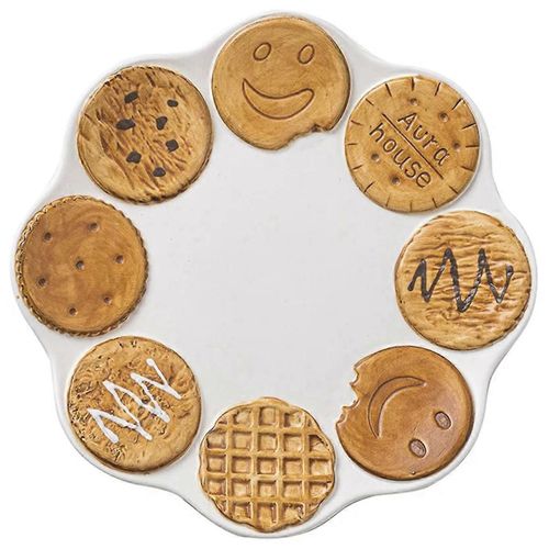 Assiette À Dessert De Bureau En Céramique Mignonne,Marron Et Blanc,Assiette À Biscuits Marron