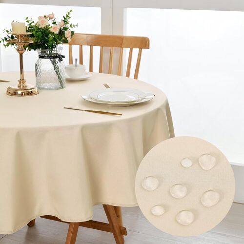 Sjzg-- Nappe Ronde Anti-Taches Lavable Et Imperméable - Pour Salle À Manger, Jardin, Fête, Mariage Ou Maison - Beige - 140 Cm