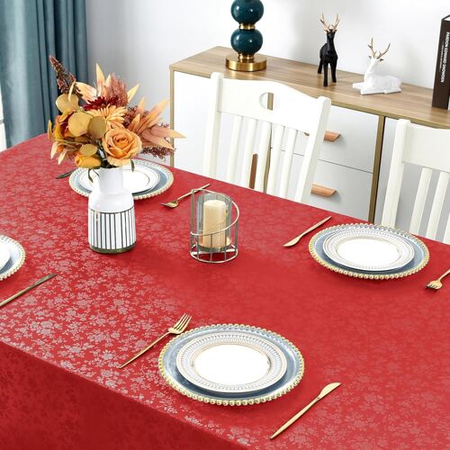 Sjzg-Nappe De Noël Anti-Taches 240 X 140 Cm Rectangulaire Pour 8 À 10 Places Élégante Nappes Plastifiées Avec Motif Floral Nappe Pvc Extérieure Imperméable Pour Anniversaire Noël Nouvel An