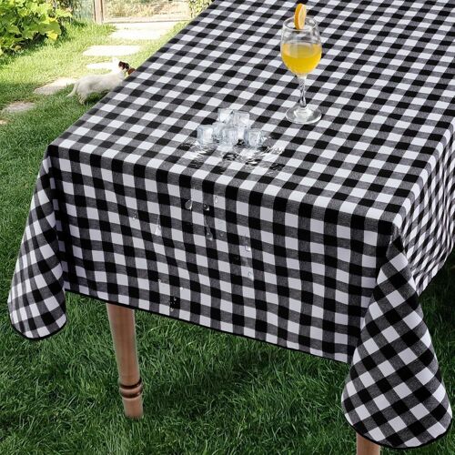 Plastique Nappe Rectangulaire 140x240 cm Exterieur 100% Impermeable Jardin Toile cirée Carreaux Noir et Blanc Nappe Anti Tache Lavable,pour Pique Nique Table de Jardin, Table Basse¿fête