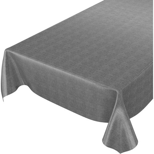 Nappe En Toile Cirée Aspect Lin, Toile Cirée, Anthracite, 500 X 140cm Schnittkante
